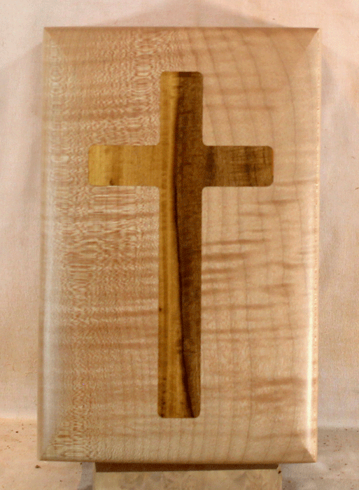 Handmade Maple Urn With Curved Sides and a Myrtle Cross (AA73)