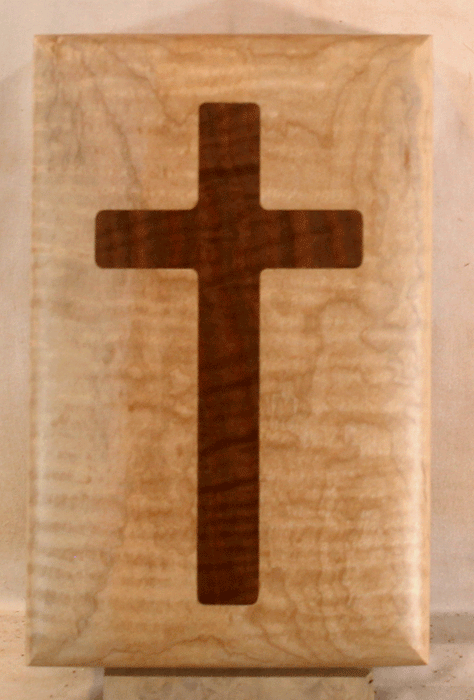 Handmade Maple Urn With Curved Sides and a Walnut Cross (AA74)