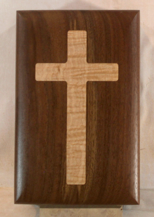 Handmade Claro Walnut Urn With Our Signature Maple Cross (AA89)