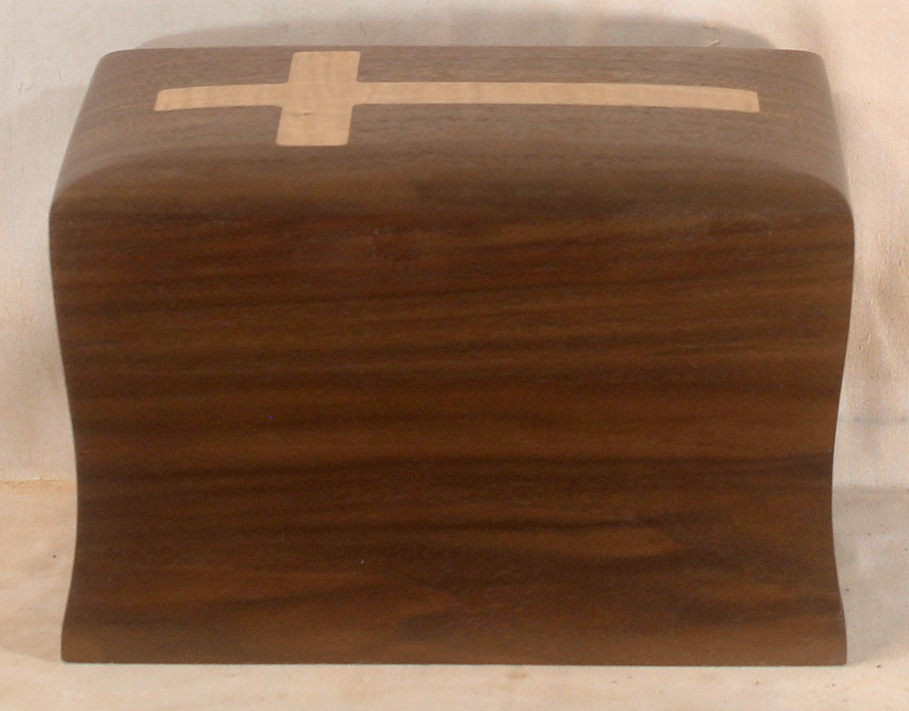 Handmade Claro Walnut Urn With Our Signature Maple Cross (AA89)
