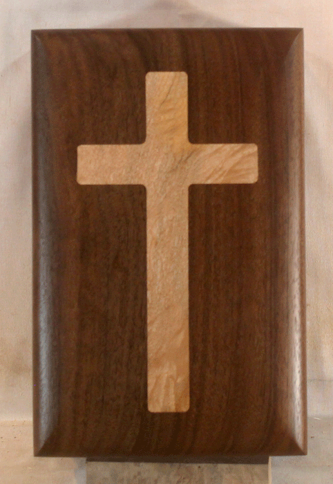 Handmade Claro Walnut Urn With Our Signature Maple Cross (AA90)