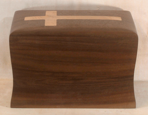 Handmade Claro Walnut Urn with cross