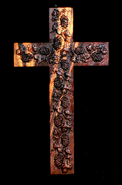 Claro Walnut Cross With Carved Grapes (AB05)